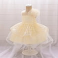 thumbnail image 4 of Moocorvic Baby Girl Flower Dress Infant Wedding Bridesmaid Birthday Party Pageant Off Shoulder Tulle Princess Dresses 18-24 Months,Yellow, 4 of 9
