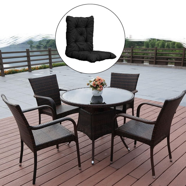 Cojín para tumbona, cojín para silla mecedora, antideslizante para jardín con ataduras, cojín para tumbona para patio, cojín para respaldo, reclinable Negro
