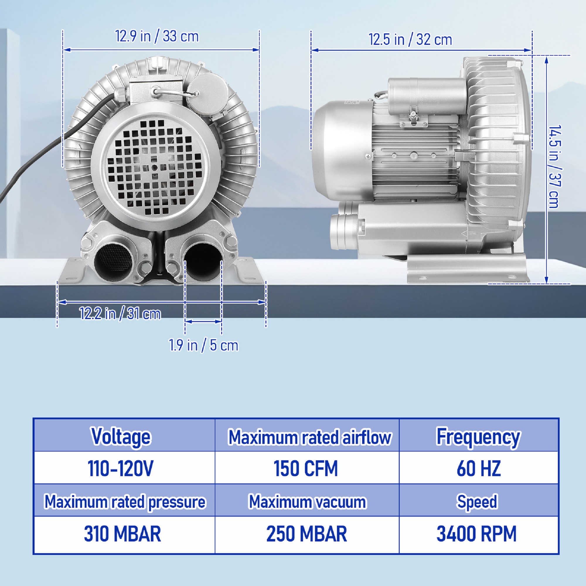 1800W Blower for Aquarium Hydroponics Pond, Electric Air Pump, 2.41HP