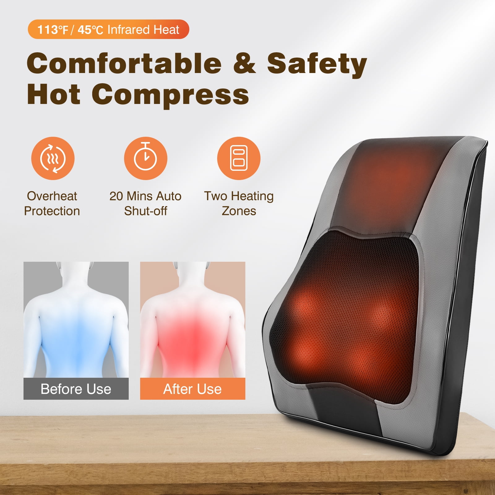 Naipo Back Massager with Heat, Shiatsu Neck & Back Massager Pillow for Pain Relief, 3D Kneading Massage Cushion for Back, Neck, Shoulder Muscle Relaxation, Ideal Gifts for Mom Women, Gray
