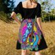 thumbnail image 5 of Vestido de manga corta con diseño de cabra psicodélica y guitarra de BMFS, ideal para festivales y fiestas de graduación., 5 of 7