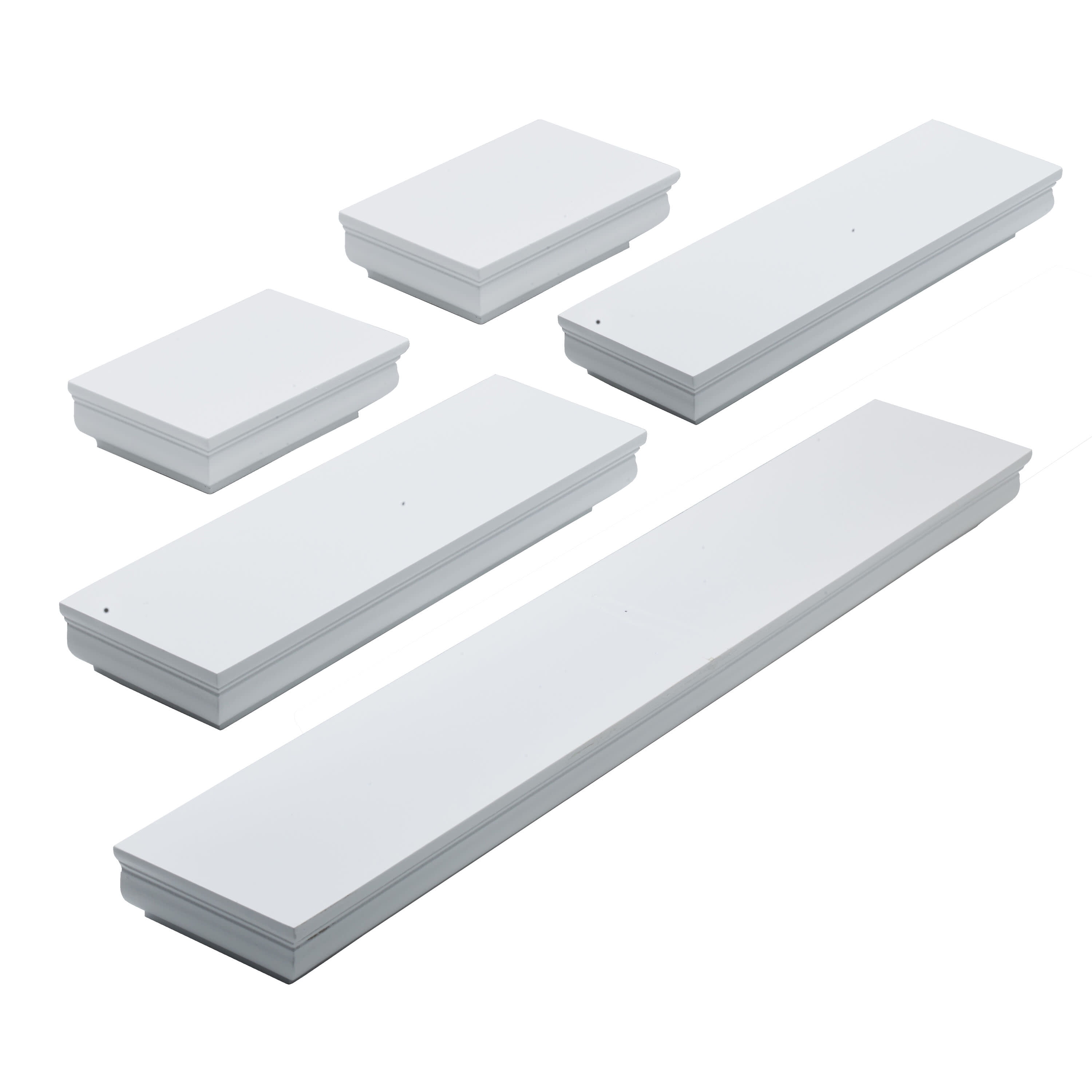 Melannco Set of 5, 2-6-inch 2-12-inch, 1-24-inch Shelves in White