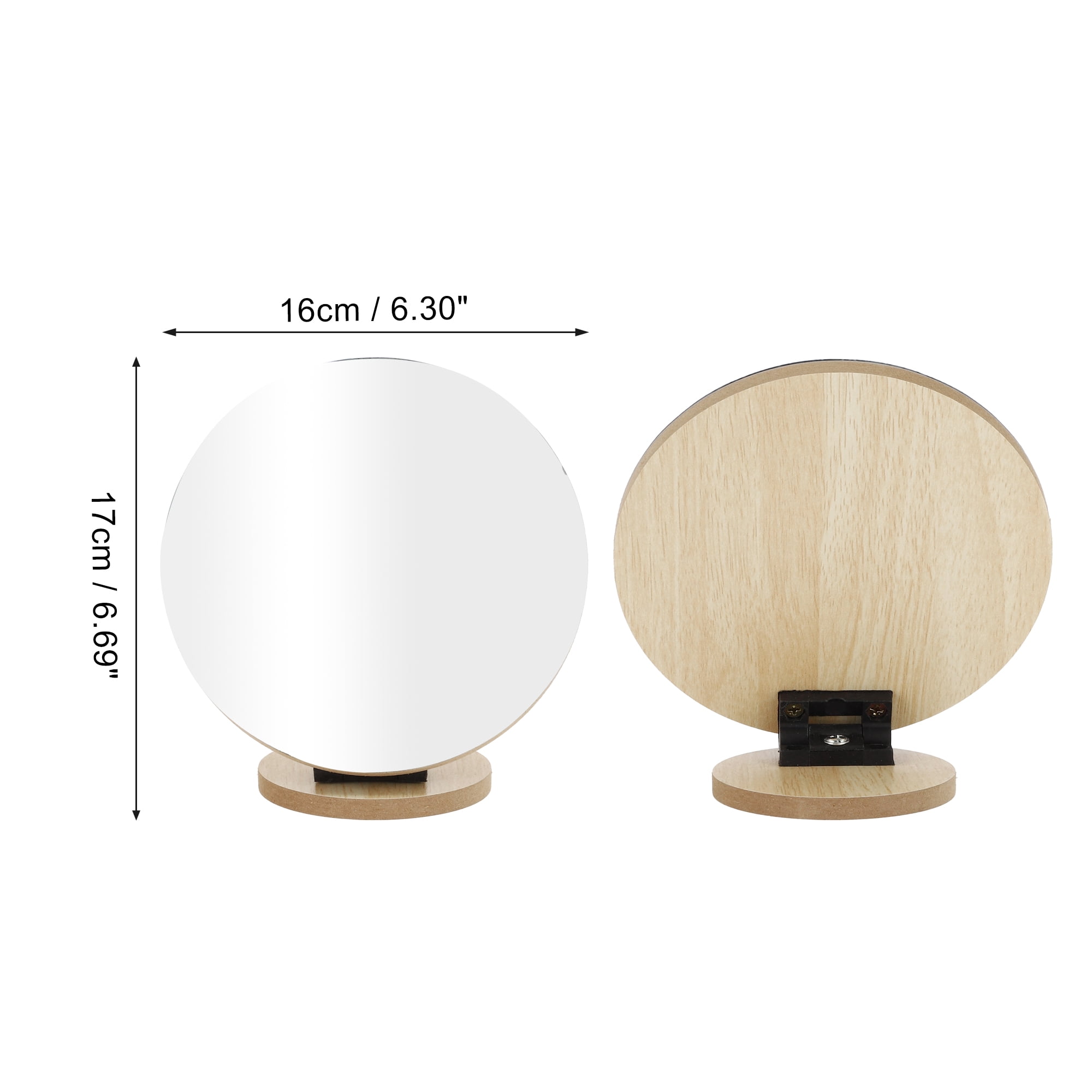 Unique Bargains 1 Pc Small Round Desktop Cosmetic Mirror for Business Travel Wood Color