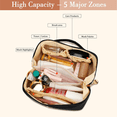 thumbnail image 6 of Lomyolo Large Capacity Makeup Bag for Women, 9.8L Waterproof Travel Cosmetic Organizer Toiletry Bag with Brush Pouch, Open Flat Toiletry Bag, Portable Lightweight Leather Cosmetic Bags - Black, 6 of 7