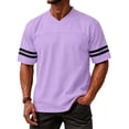 thumbnail image 2 of Laqbezok Men's V-Neck Varsity Stripe T-Shirt, Casual Short Sleeve Athletic Tee, Lightweight Breathable Fashion Pullover with Double Sleeve Stripes, 2 of 6
