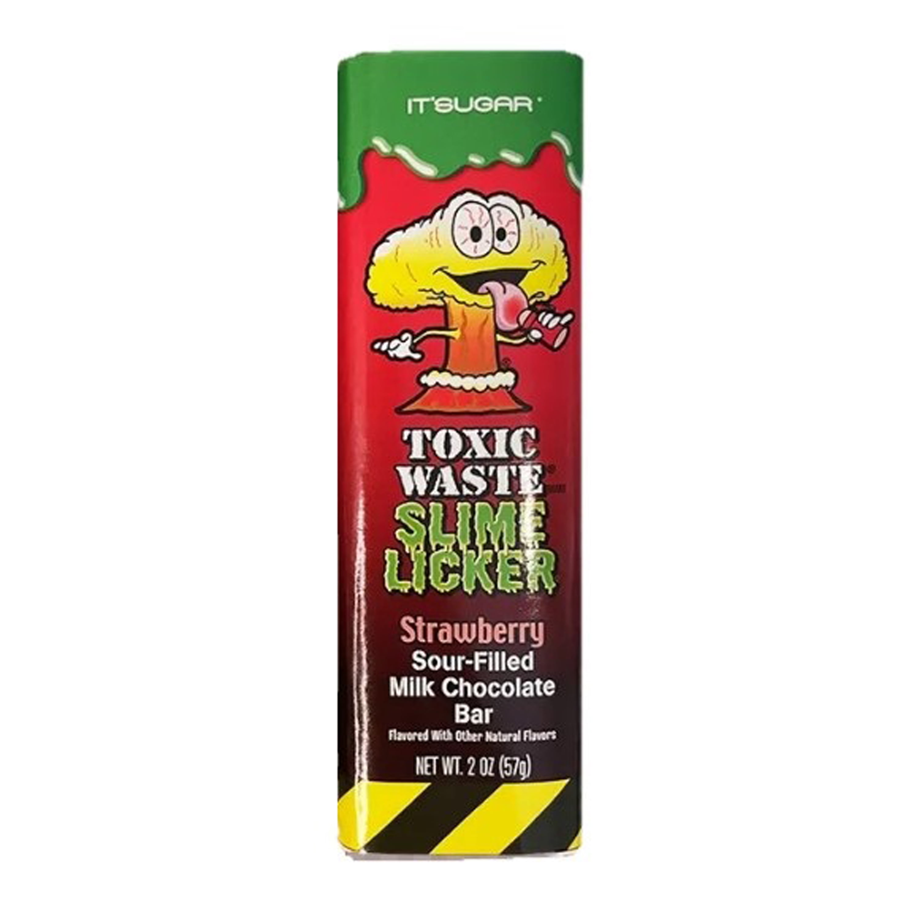 (2 pack) Toxic Waste Slime Licker Strawberry Chocolate Bar, Sour Candy, 1.75 oz., Contains: Milk & Soy. May Contain Wheat, Peanuts, & Tree Nuts.