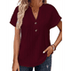 thumbnail image 1 of Camiseta de Corta con Cuello en V y Botones para Mujer, Color Rojo Vino, Talla M, 1 of 6