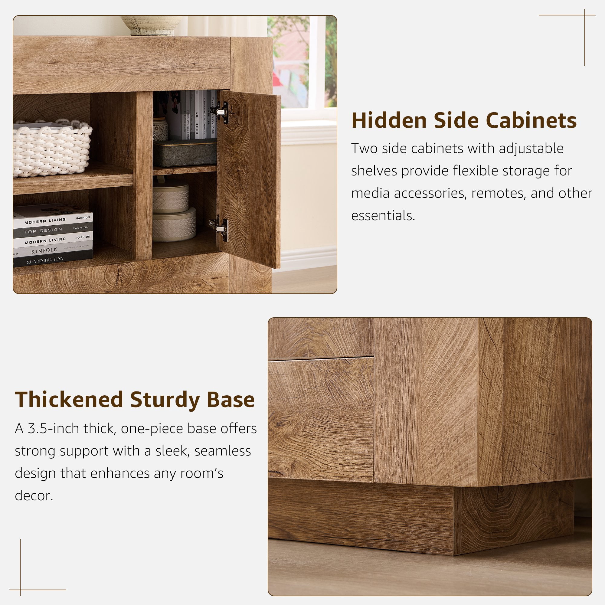 OKD TV Stand for 70 Inch TV, Modern Entertainment Center with Storage Cabinet & Open Shelves, Cable Management for Living Room, Light Knotty