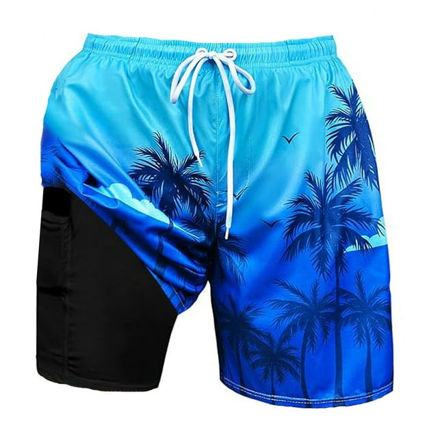 UANWENN Men Swim Trunks With Compresssion Liner Inseam Board Shorts Bathing Suit With Pockets Mens Swim Trunks Board Shorts Swim Shorts for Men with Pockets Shorts for Beach Men Swim Apparel Board