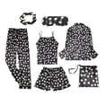 thumbnail image 2 of Conjunto de de para mujer de 7 piezas, camiso, pantalones, pantalones cortos, banda para el cabello, máscara para los ojos, L Soledad Pijama de satén de seda para mujer Inicio, 2 of 7