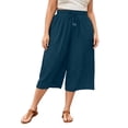 thumbnail image 2 of Trikvn Wide Leg Capri Pants For Women Plus Size High Waisted Drawstring Casual Cropped Trousers With Pockets Crinkle Flowy Summer Beach Culottes, 2 of 6