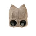 thumbnail image 2 of Ticikt Unisex Knit Beanie Hat, Winter Warm Ribbed Knitted Hat with Built‑in Sunglasses Goggles Ear Shape Design Cold Weather Skull Cap for Men Women,Khaki, 2 of 4
