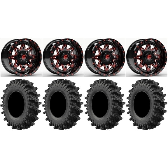Fuel Lethal Red 14" Wheels 28" MotoSlayer Tires Sportsman RZR Ranger