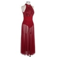 thumbnail image 4 of Yanarno Costume de Danse Lyrique pour Femmes Justaucorps à Paillettes à Dos Nu Robe Maxi en Tulle Fendue Tenue de Danse de Salon Bourgogne G, 4 of 9