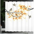 thumbnail image 2 of Fall Shower Curtain, Branch with Pale Fall Leaves and Birds Natural Change in Season Summertime Print, Fabric Bathroom Set with Hooks, 69W X 75L Inches Long, Yellow Cream, by Ambesonne, 2 of 4