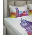 thumbnail image 2 of Ambesonne Urban Fitted & Top Sheet Set with Shams, Historical Big Ben UK, Purple Red Yellow, 2 of 4