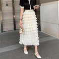 thumbnail image 3 of Falda plisada Midi de tul para mujer, falda acampanada, elástica, de cintura alta, con capas, de encaje, de gasa, 3 of 5