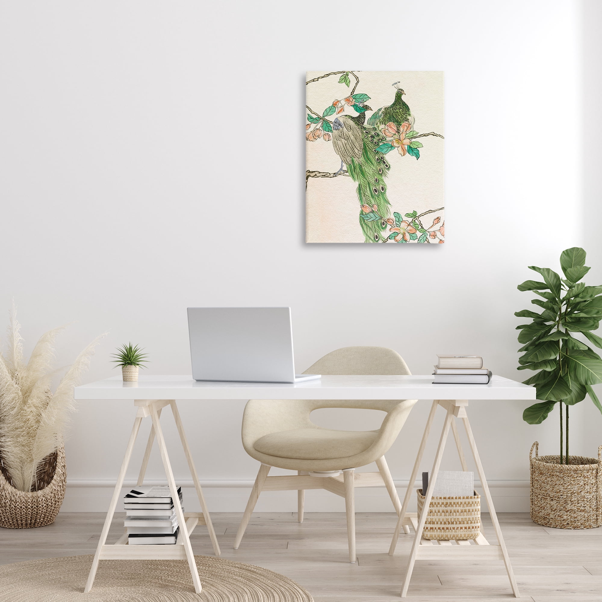 Stupell Industries Traditional Floral Peacock Animals & Insects Painting Gallery Wrapped Canvas Art Print Wall Art, 24 x 30
