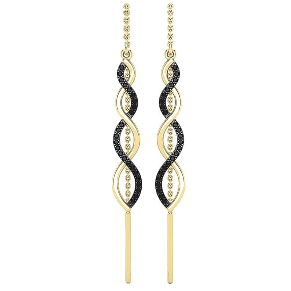 Dazzlingrock Collection Round Black Diamond Swirl Infinity Threader Earrings for Women (0.30 ctw, Color Black, Clarity Opaque) in 10K Yellow Gold