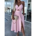 thumbnail image 4 of 2024 Casual Été Femmes Robe V Cou Sans Manches Dos Solide Creux à la Taille Patchwork Parti Robes Minces, 4 of 7