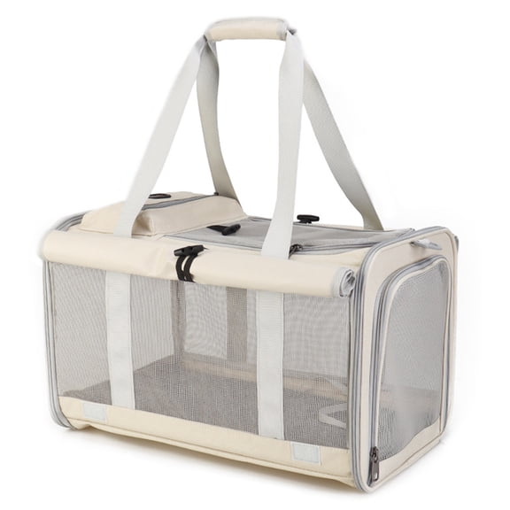 Riousery Portable Soft-Sided Foldable Pet Carrier Bag Travel Companion For Small Cats And Dogs With Large Opening Breathable Mesh 17.32 in / 44 cm Beige