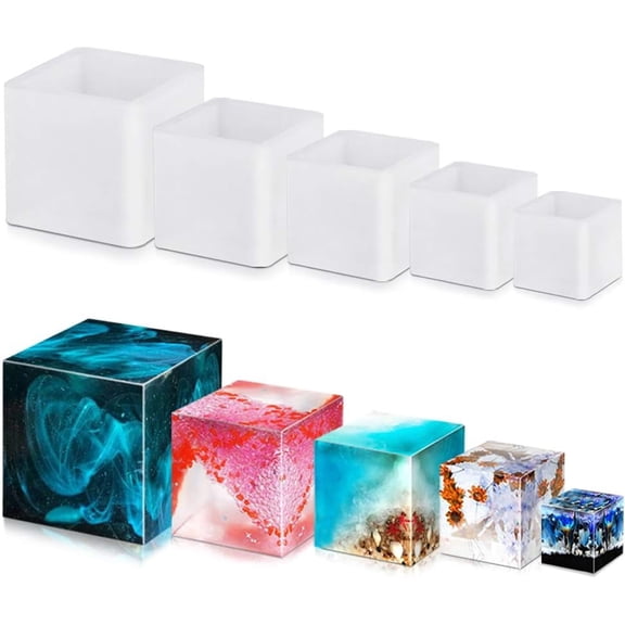 5 PCS Square Resin Moulds Silione, Epoxy Resin Casting Molds DIY Box Resin Mold Silicone Resin Kit Mold for Cup Candle Soap
