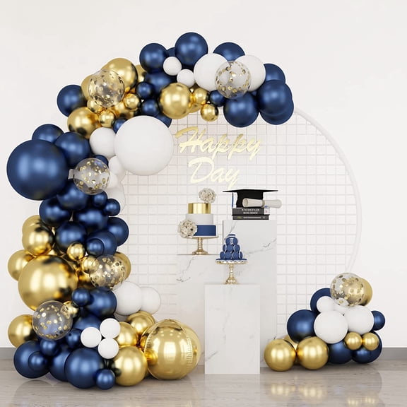 TYMZDYN 174Pcs Royal Blue Gold Balloon Garland Arch Kit, Royal Blue and Gold White Balloons for Graduation Birthday Baby Shower Party Decorations