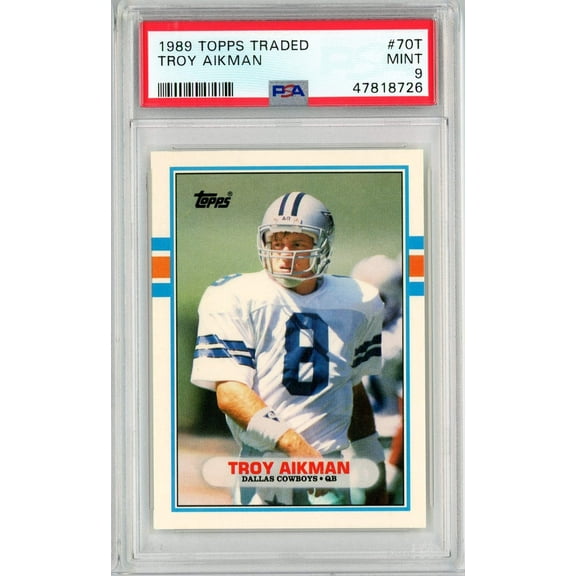 Graded 1989 Topps Traded Troy Aikman #70T Rookie RC Football Card PSA 9 Mint