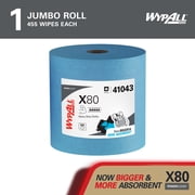 WypAll PowerClean X80 Cloths Heavy Duty Wipes (41043), Jumbo, Extended Use Towels, Blue (1 Roll of 455 Sheets, 455 Sheet Total)