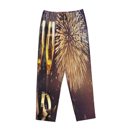 Kdxio Women s Comfy Stretch Happy New YearPrint Drawstring Pajama Pants-Small