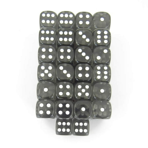 Smoke Translucent Dice with White Pips D6 12mm (1/2in) Pack of 50 Wondertrail