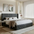 thumbnail image 4 of Amolife King Size Upholstered Lift up Storage Platform Bed Frame with Fabric Button Tufted Wingback Headboard, Dark Gray, 4 of 13