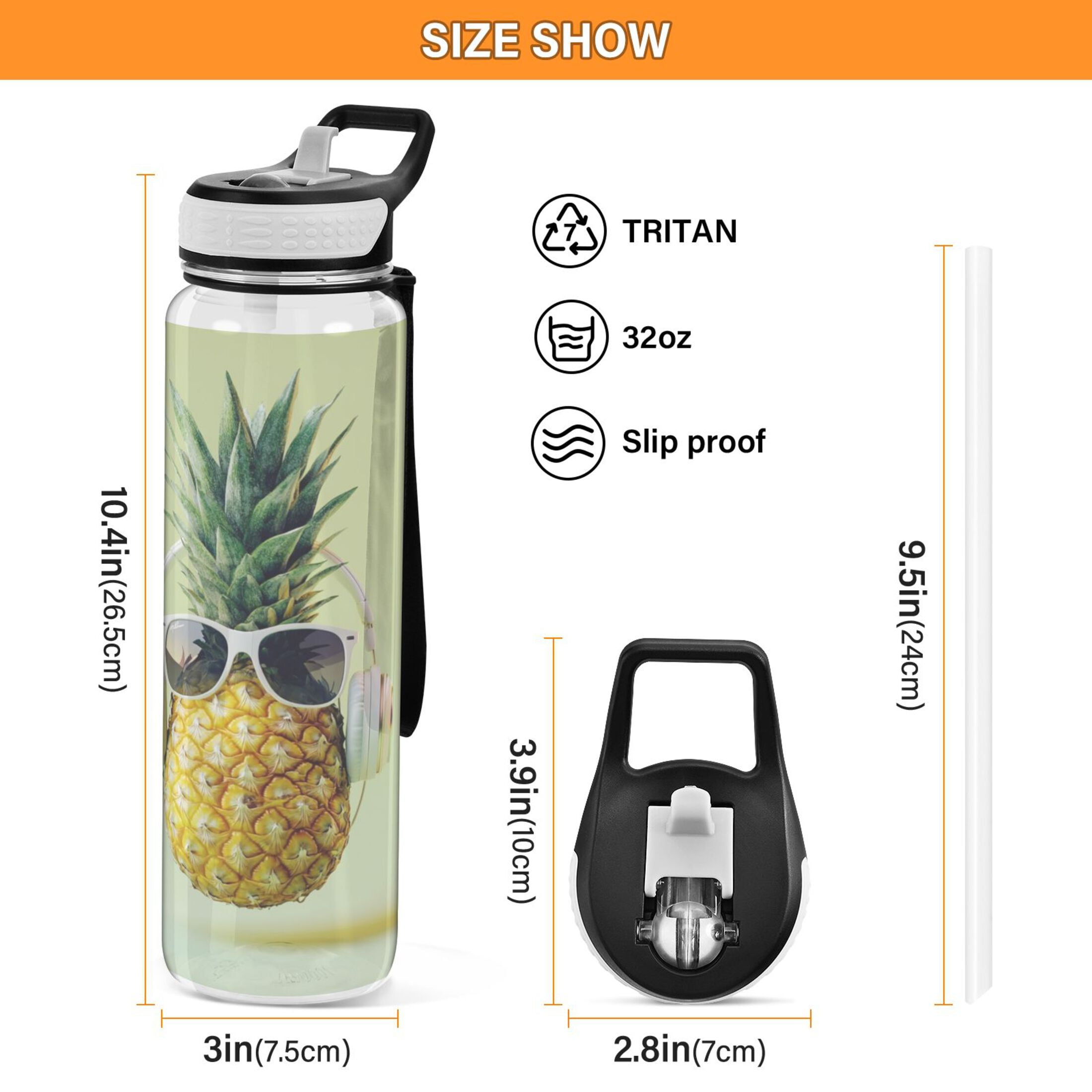 Sports Water Bottle 1000ML Tritan Food Grade Clear Water Bottle Fitness Outdoor Sports Bike Pineapple Glasses