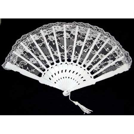 

6 Inch White Lace Folding Fans 12 Pieces