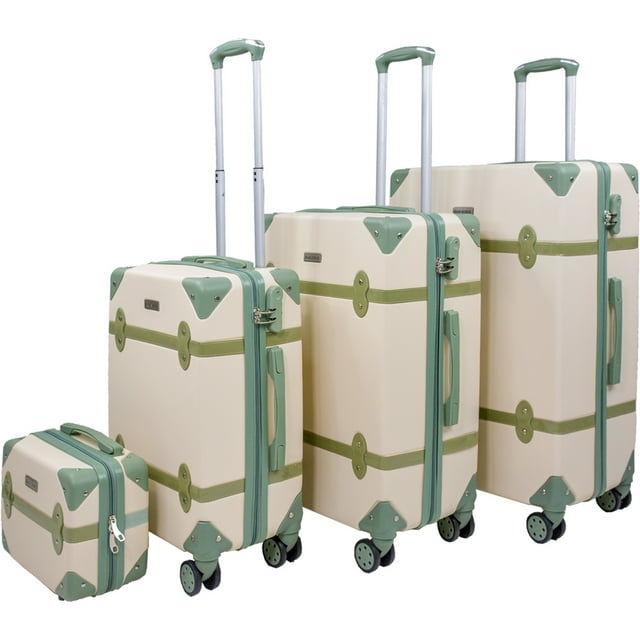Set 4 Maletas Vintage Rack and Pack 4 Ruedas Resistentes Retro Tipo Baul Beige