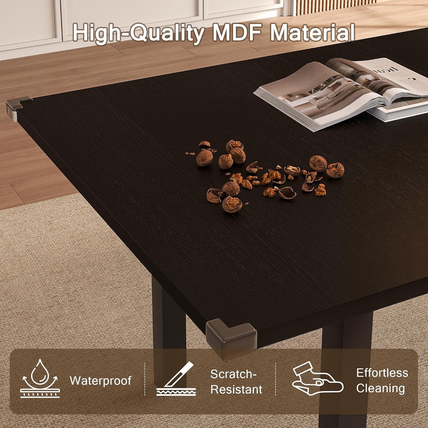 Honfach 63" Extendable Dining Table for 4-8, Square Wooden Dining Room Table with Metal Base, Modern Extendable Table for e for Small Kitchens, Dining Office Areas, Black