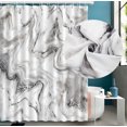 thumbnail image 3 of Grey Marble Shower Curtain for Bathroom, Abstract White Marble Fabric Shower Curtains with 12 Hooks, Modern Art Waterproof Polyester Shower Curtain Set, White Gray, 72x72, 3 of 5