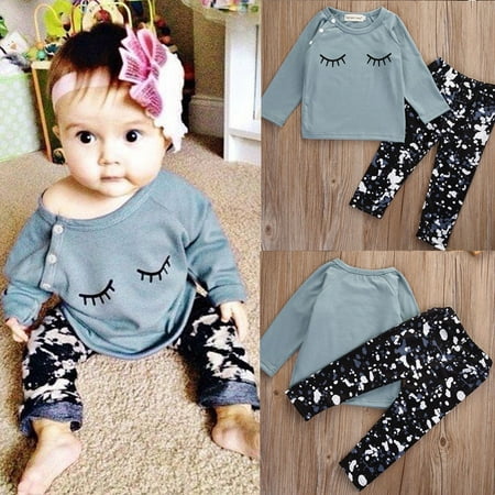 2Pcs Newborn Infant Baby Girls Tops Long Sleeve Shirt+Pants Outfits Set Clothes