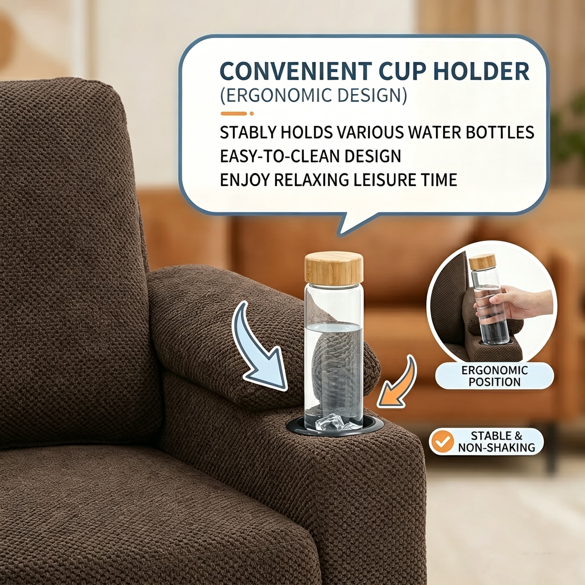 Aukfa Accent Chair with Storage Ottoman & Cup Holders, Convertible Sleeper Recliner Lounge Chair with Adjustable Backrest, USB-C Port & Side Pocket, Brown