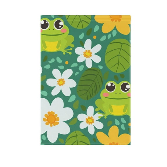 Cute Frog Leaf Flower Garden Flag 12X18 Double Sided Yard Flags for Outside Outdoor All Seasonal Decoration