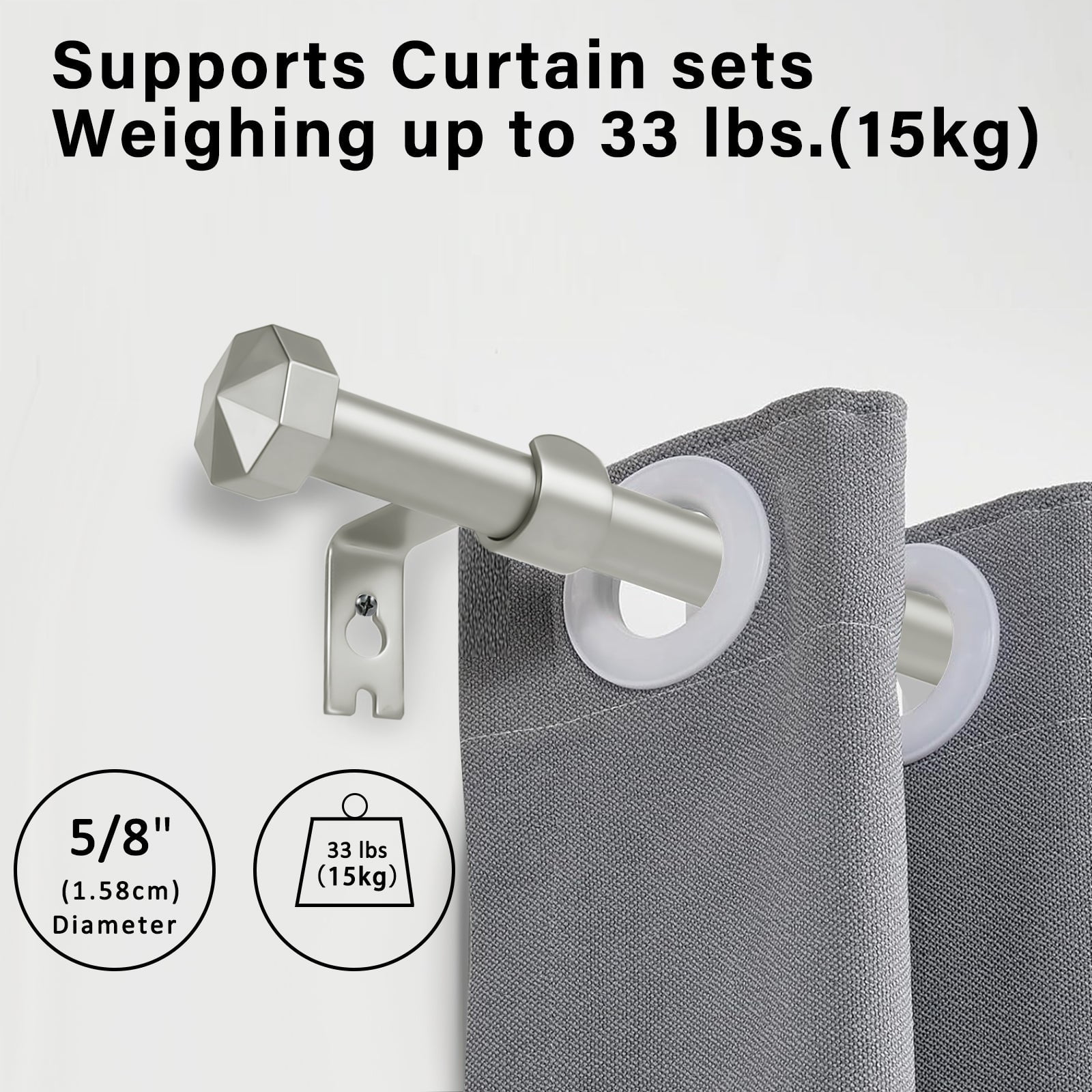 Ridicili 5/8" Single Telescoping Curtain Rod with Reticulated Ball Finials,48"-84",Pewter