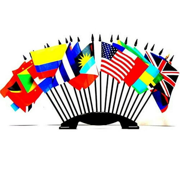 CARIBBEAN ISLANDS WORLD FLAG SET with BASE--20 Polyester 4"x6" Flags, One Flag for Each Country in the Caribbean, 4x6 Miniature Desk & Table Flags, Small Mini Stick Flags