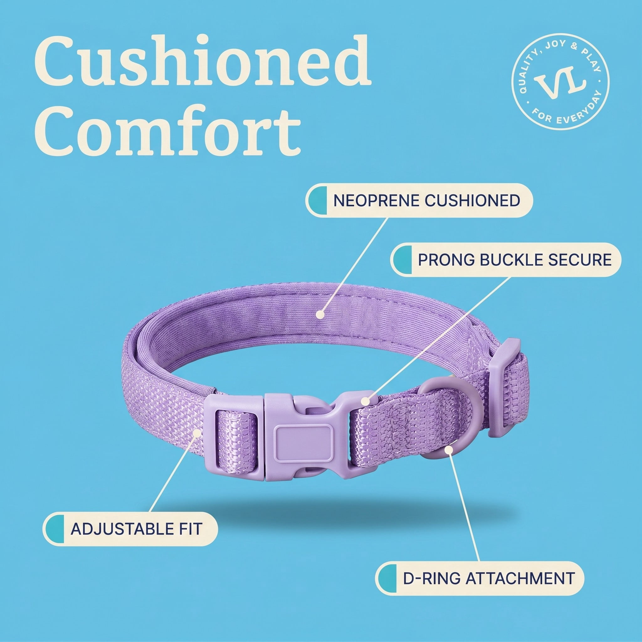 Vibrant Life Neoprene Cushioned Adjustable Dog Collar, Lilac, Small