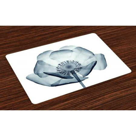 Teal Table Decor Flower Placemats Set of 4 Closer Vision of a Poppy Flower Inner Structure of a Complex Nature Inspiration Art, Washable Fabric Place Mats for Dining Room Kitchen Table Decor, Teal White, by Ambesonne ()