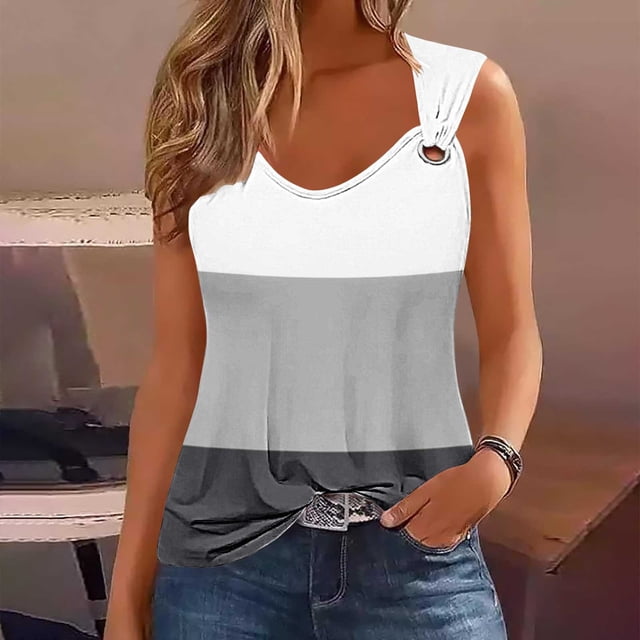 Économies en Liquidation! BEFOKA Débardeur d'Été pour Femmes, Débardeur Décontracté pour Femmes, Camisole Aguichant Imprimée à la Mode pour Femmes, Col Rond en Métal