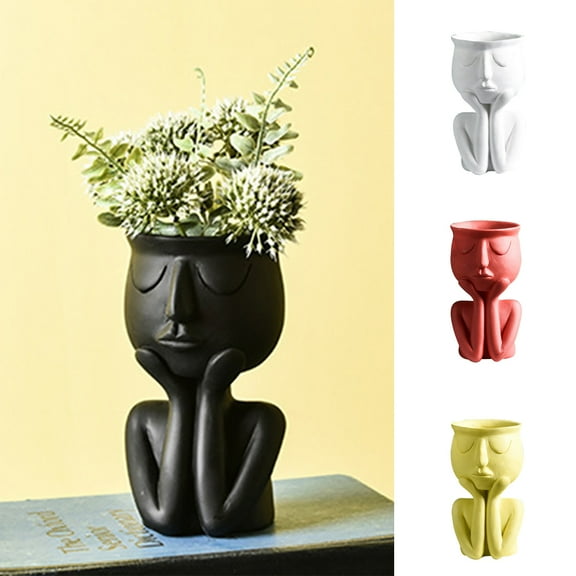 D-GROEE Living Room Decorations, Human Think Face Ceramic Home Plants Flower Pot Vase Planter Tabletop Decoration