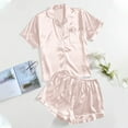 thumbnail image 3 of MKLEKYY conjunto de Pijama Informal de Satén de Seda para Mujer, Top de Manga Corta con Botones y Pantalones Cortos, Ropa de Dormir, 3 of 4