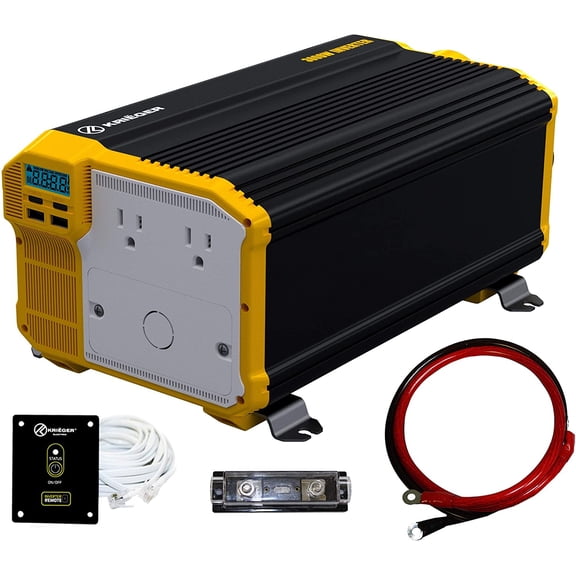KRIEGER® 3000 Watt 12V Power Inverter, Dual 110V AC outlets, Automotive back up power supply for refrigerators, microwaves, coffee makers, Chainsaws, vacuums, power tools. MET approved to UL and CSA.