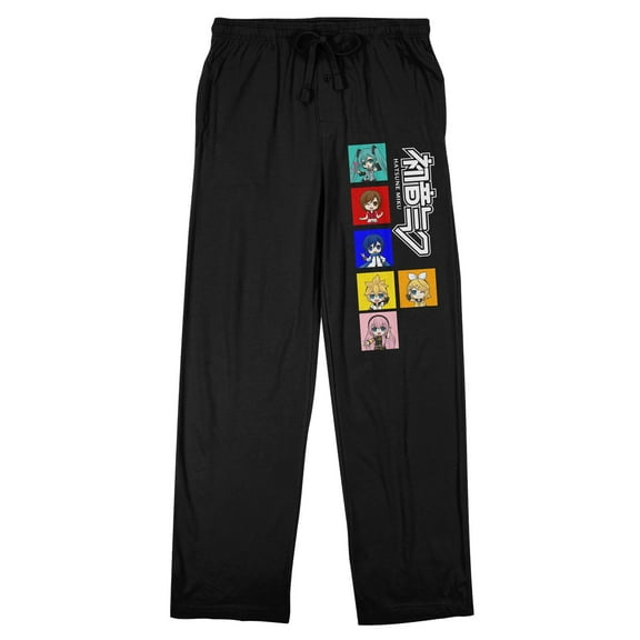 Hatsune Miku Character Panels Men's Black Sleep Pajama Pants-XXL
