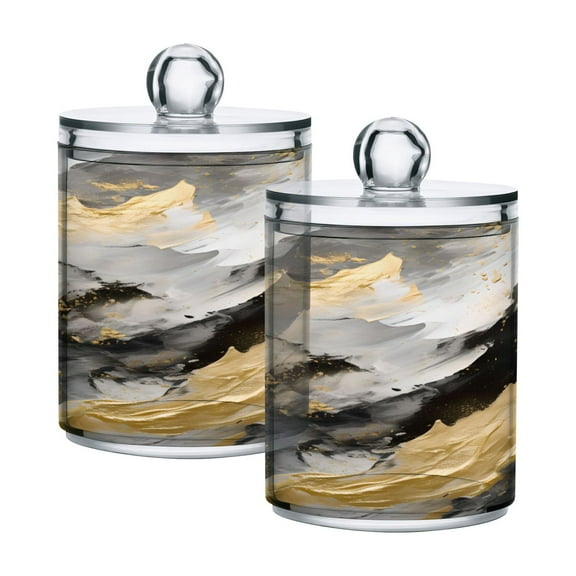 2 Pack Qtip Holder Dispenser Black White Gold Marble Clear Plastic Storage Apothecary Jars for Cotton Swabs Balls Pads Floss